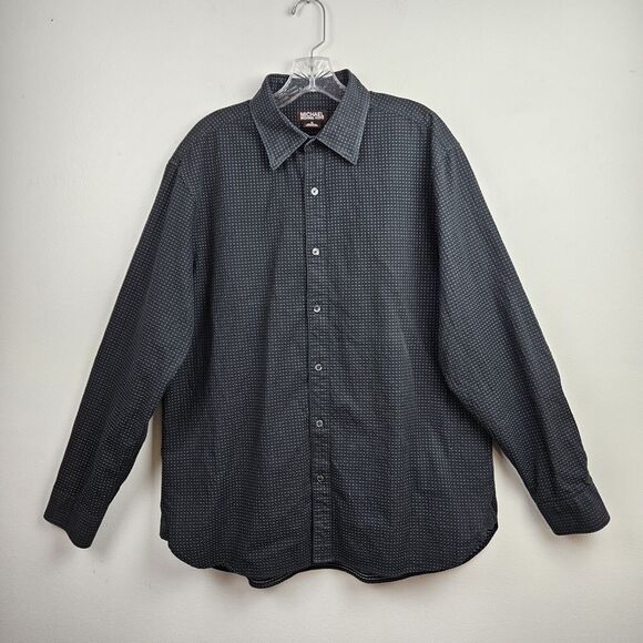 Michael Kors Mens XL Dress Shirt Black White Dot Button Up Long Sleeve - Picture 15 of 16